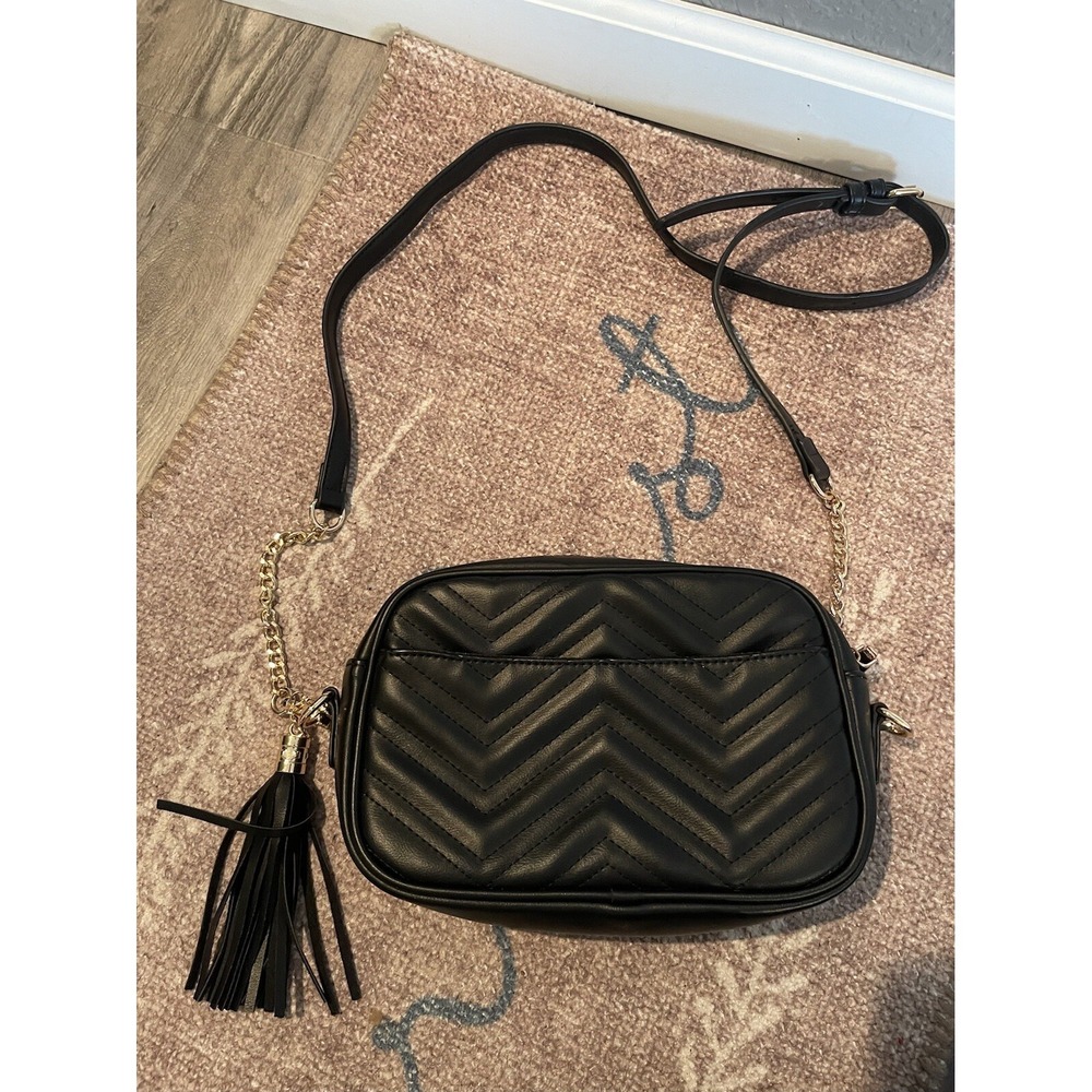 Lola Mae Black Quilted Crossbody With Tassel Accent Purse